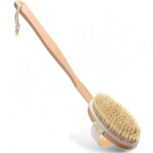 Massage Wood Natural Bristle Dry Skin Bath Body Brush With Detachable Handle