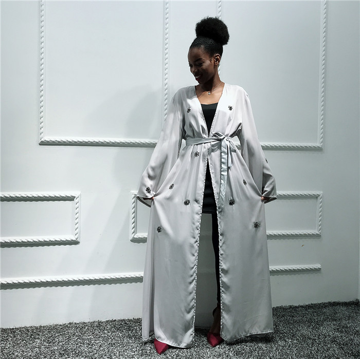 New arrival soft crepe material gray front open abaya