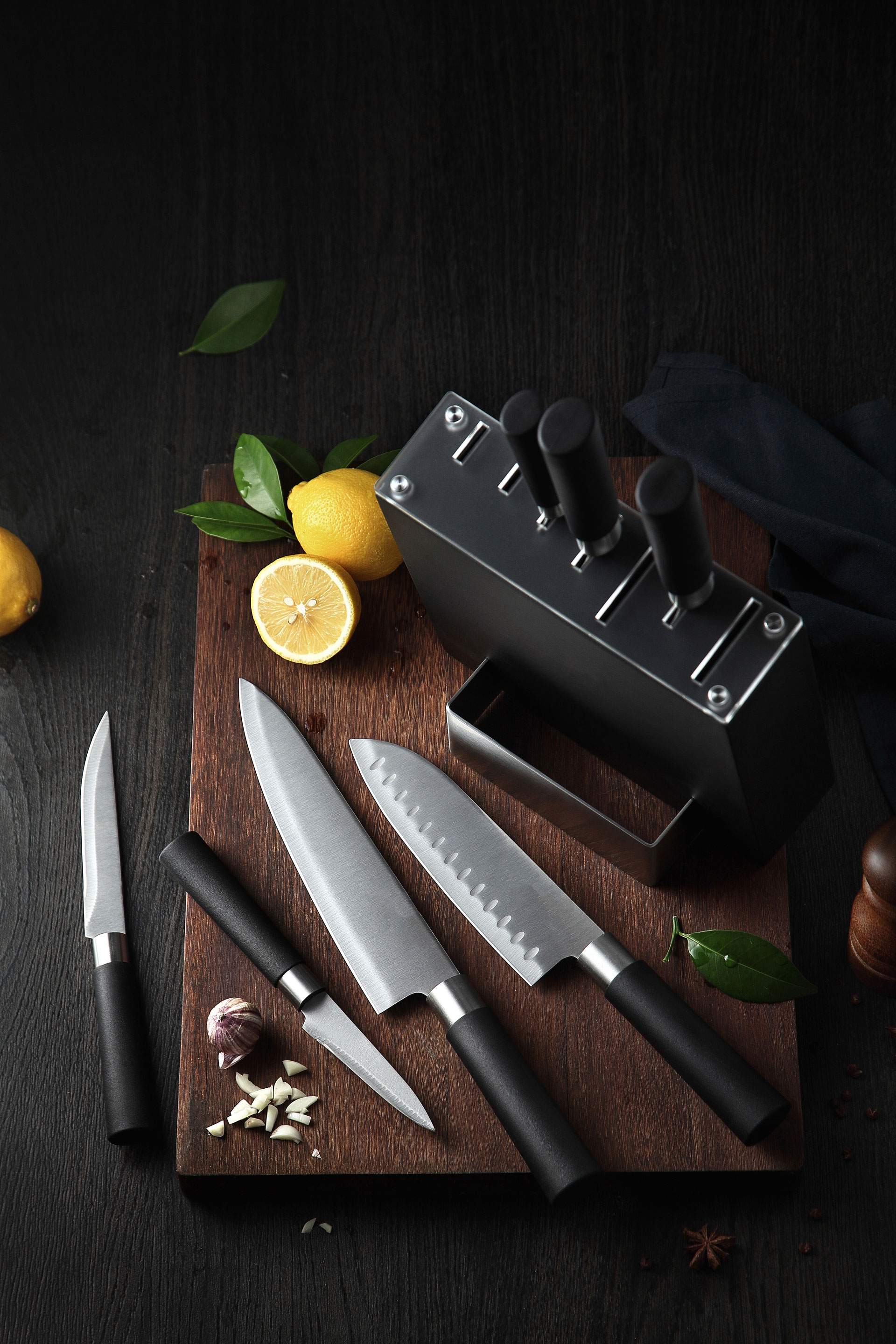 ah73 批发 8 件 pakka 木柄不锈钢厨刀套装