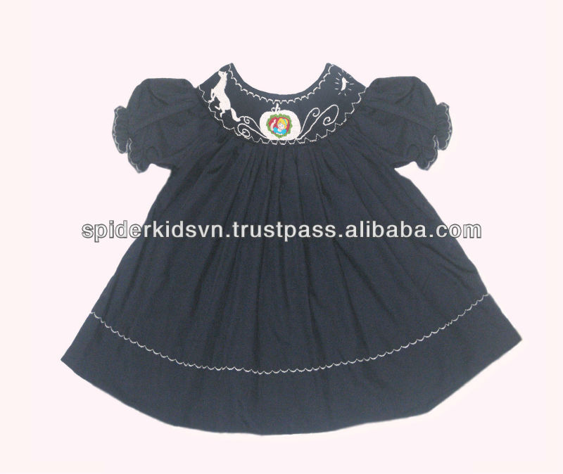 Infant/Toddler Girl Blue Corduroy Smocked Princess Sleeve Bishop Dress