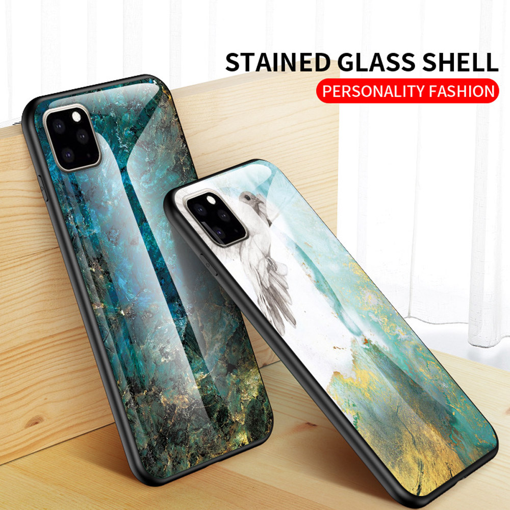 OTAO Marble Pattern Cover For iPhone MAX XS XR X Transparent Glass Case For iphone 11 Pro Max funda celular Caso