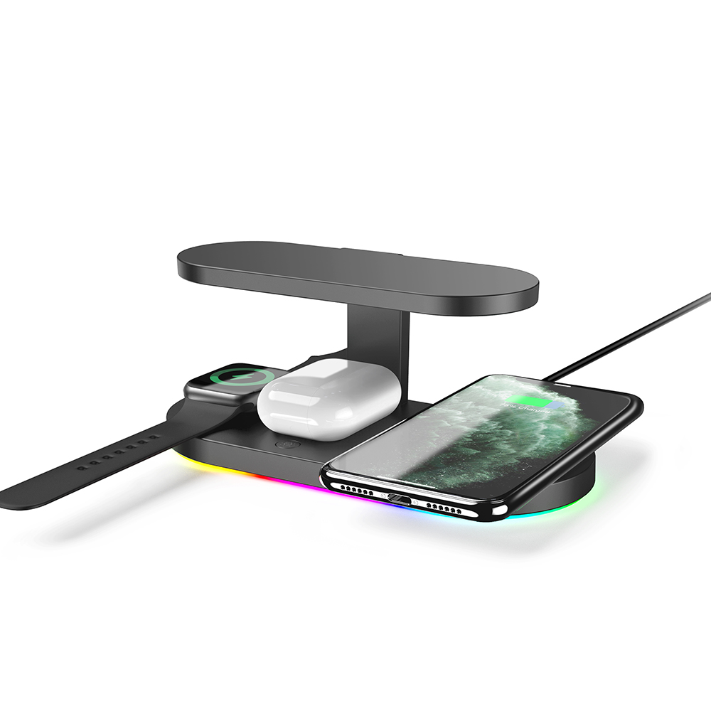 Новое поступление 2020 мульти 5 в 1 Qi Сертифицированный прикроватный портативный сотовый телефон Быстрое беспроводное зарядное устройство док-станция с настольной лампой