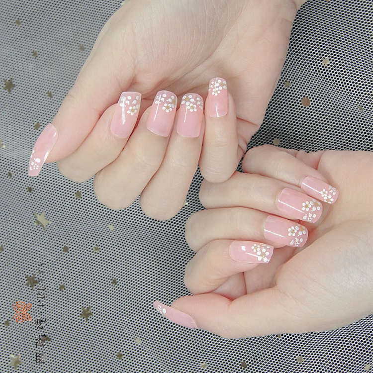 时尚法勒指甲亚克力粉红色花朵图案指甲油贴纸按指甲包装盒浅粉色花朵