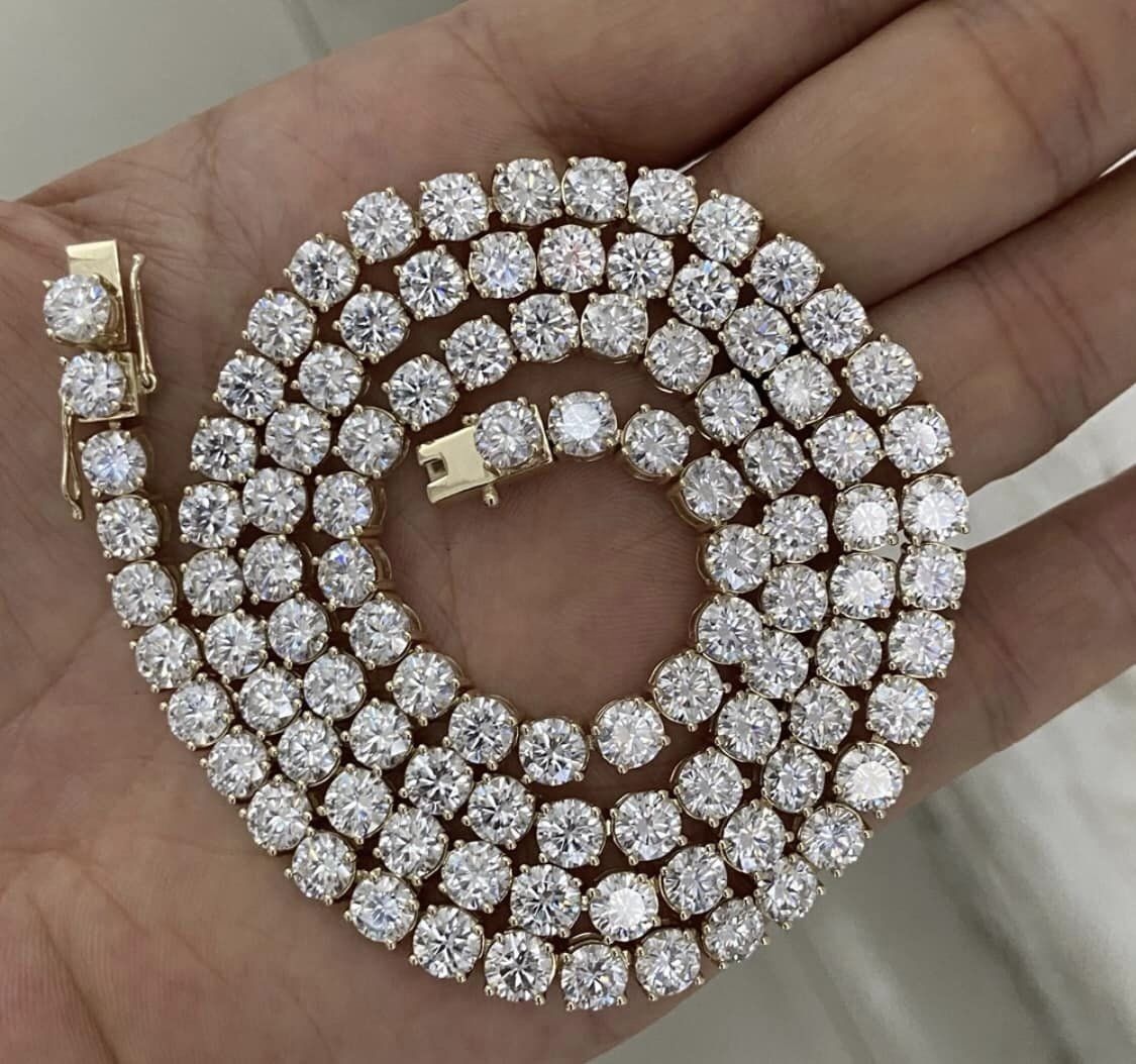 Hot Selling 5mm 20inch Moissanite Necklace Full Iced Out Moissanite Diamond 18K Gold Plated Tennis Link Chain for Men Women