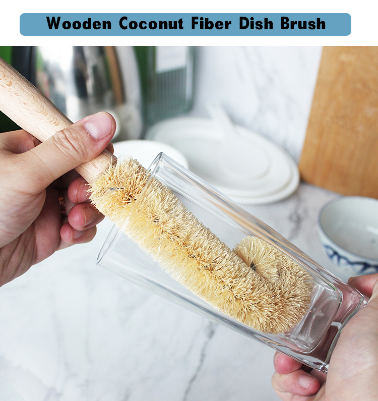 Wooden Coconut Cleaning Brush For Cups Decanters Bottles