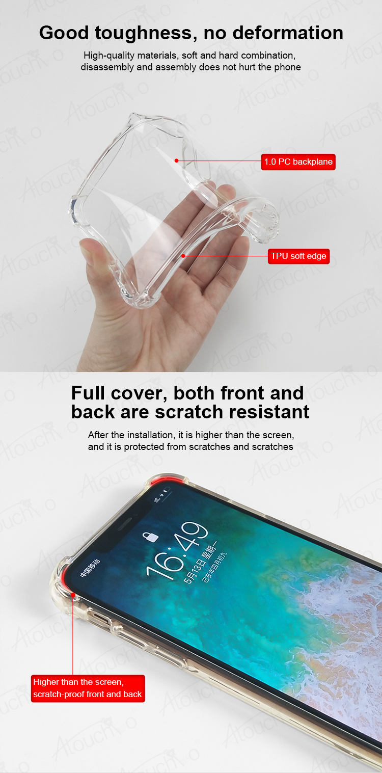 Atouchbo Transparent Anti-Shock TPU PC Phone Case for iPhone X Xs Max XR And Many Models Mobile Phone Back Cover