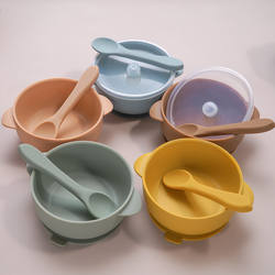 Solid Color Baby Silicone Suction Bowl Waterproof Silicone Spoon Food Grade Silicone Bowl