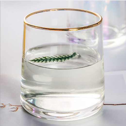 Colorful Glass Whiskey Cup Gold Rim Hot Selling Popular on Amazon Glass Cup