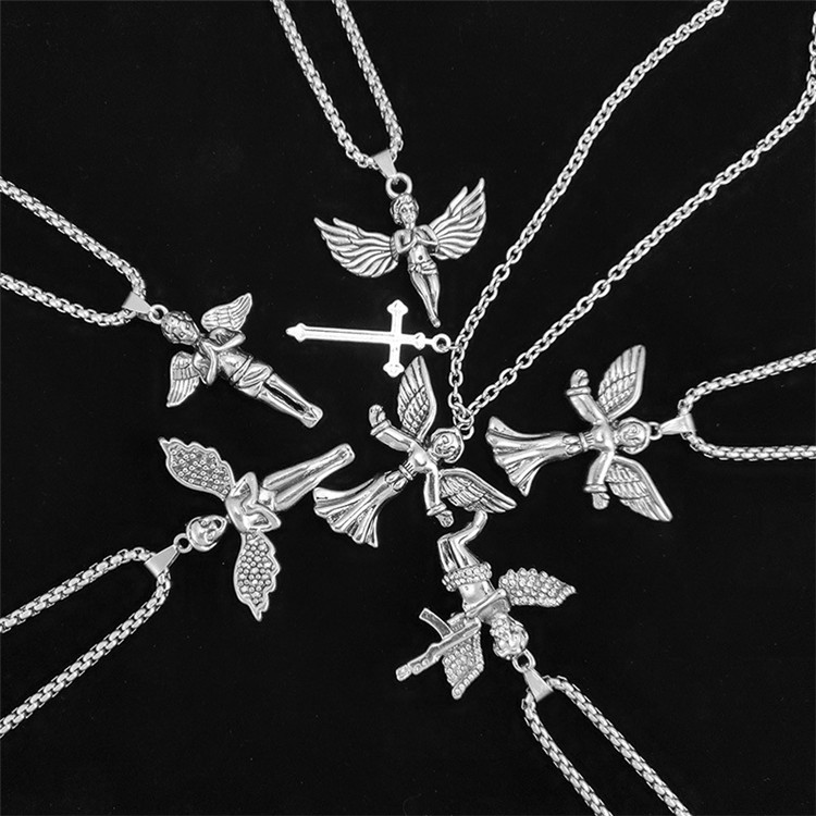 HAMANY Necklace,Mens Necklaces,European and American Stainless Steel Horns Cross Pendant Mens Retro Titanium Steel Necklace