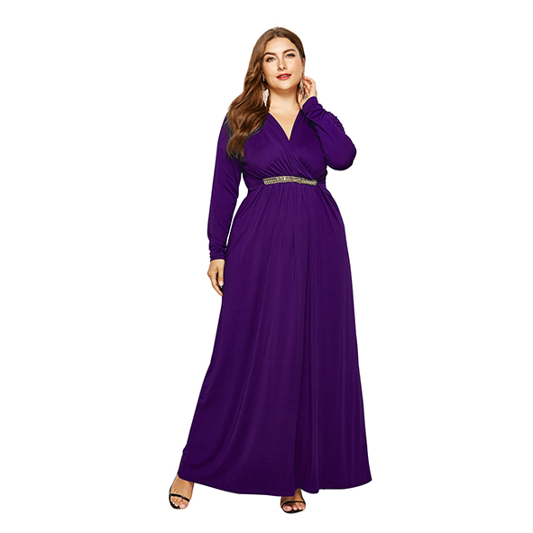 Женское длинное платье до колен, однотонное платье большого размера 5XL с V-образным вырезом и длинным рукавом, лето 2021