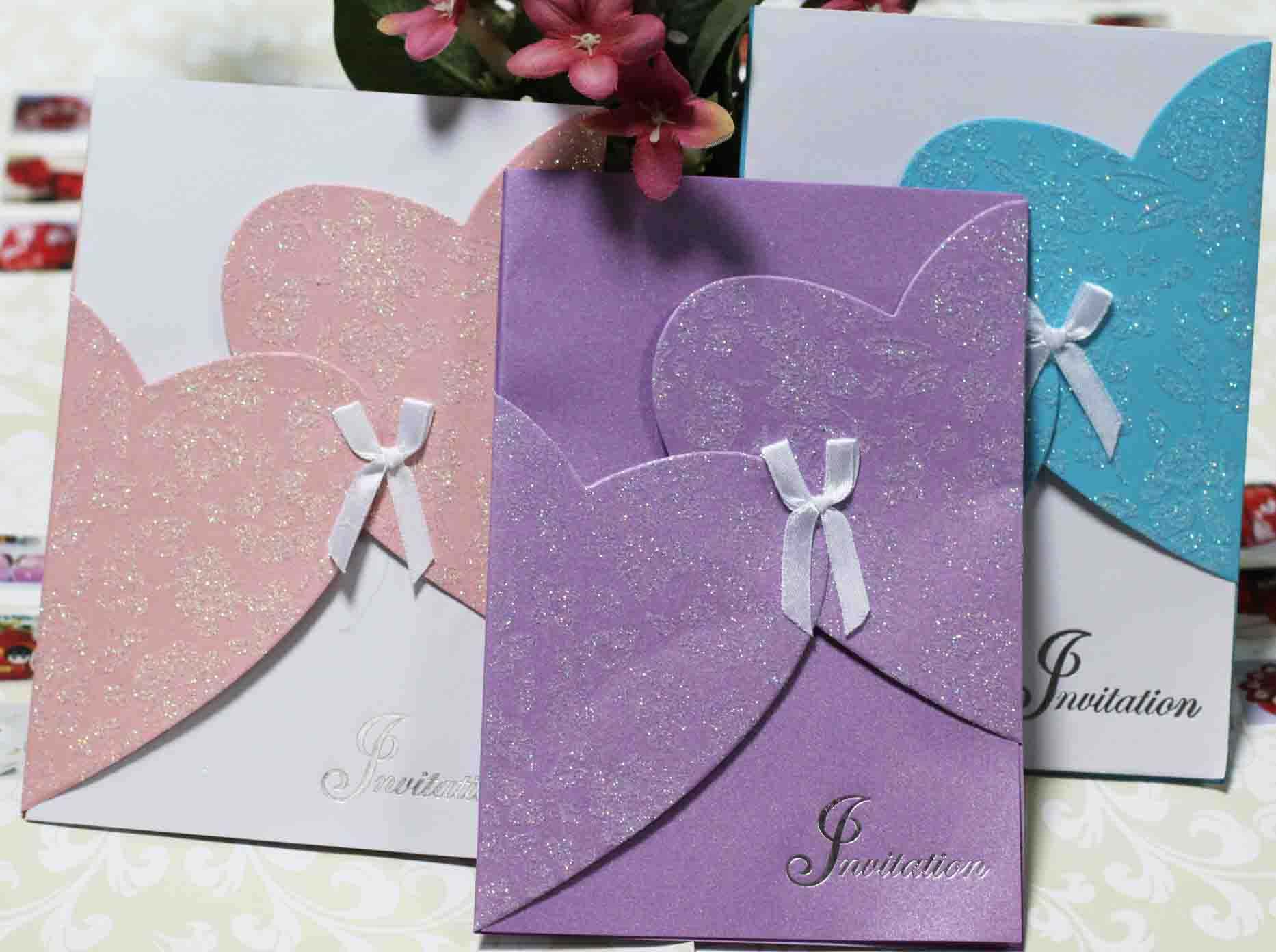 定制紫色女孩生日邀请卡与蝴蝶结信封结婚邀请纸 - buy craft paper d