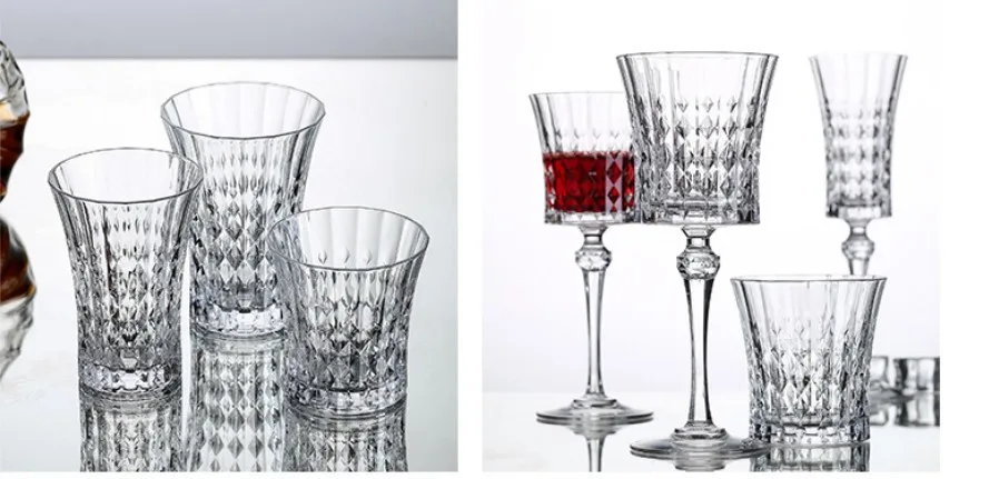 luxury crystal glass fashion goblet Portuguese diamond pattern red wine glass
