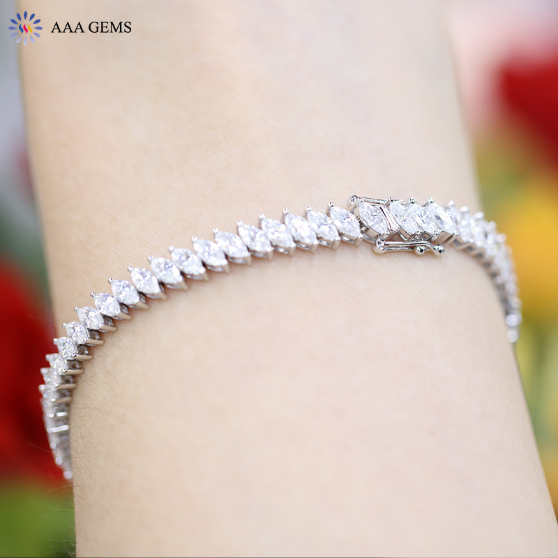 AAA Gems Moissanite Tennis Bracelet 14K 18K White Gold Marquise Moissanite Diamond Bracelet with GRA