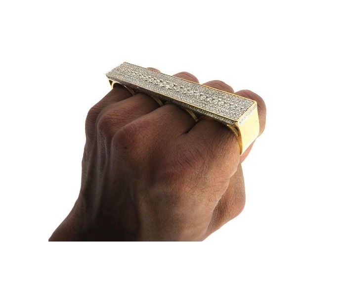 10K 14K  18K Yellow Gold Prong Diamond Hip Hop Style Four Finger Ring