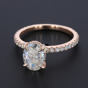 14k Rose Gold 2ct Oval Crushed Ice Cut Moissanite Ring In Custom Loose Moissanite Diamond Jewelry.