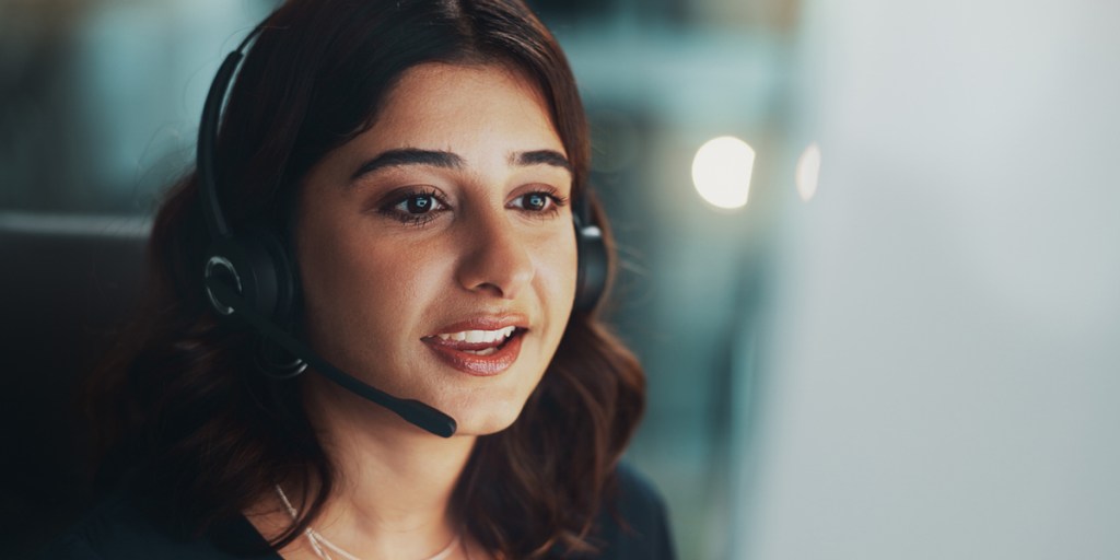Customer service agent wearing a headset