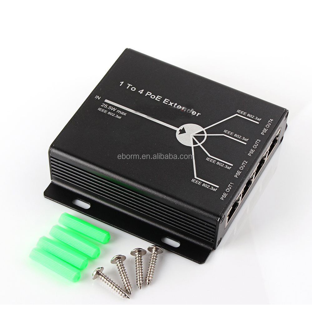 用于ip摄像机的以太网poe扩展中继器交换机4端口10/100m ieee802.3af