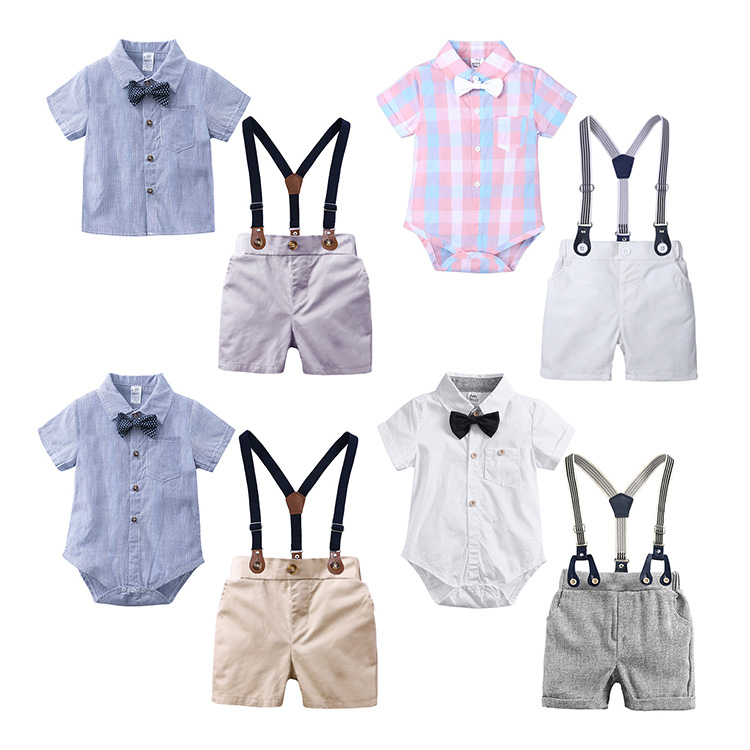 Комплект одежды для маленьких мальчиков из 3 предметов, хлопок, мягкая рубашка с галстуком-бабочкой, Костюм Джентльмена, лето