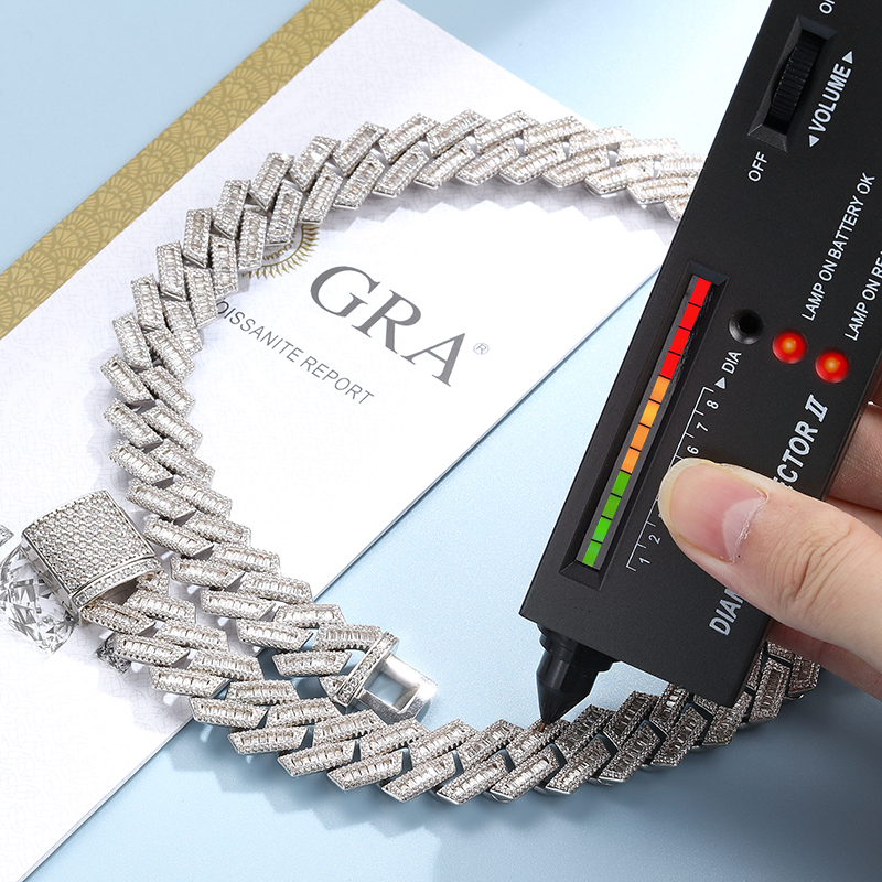 New Arrival Iced Out 18mm Hip Hop Cuban Link Silver 925 Heavy Gold VVS Moissanite Baguette Diamond Cuban Chains with GRA