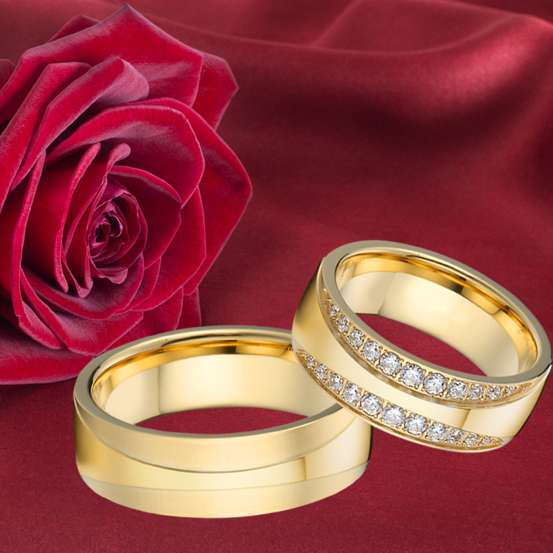 anel aneis anillos de boda 玫瑰金镀不锈钢首饰钻石订婚结婚戒指为