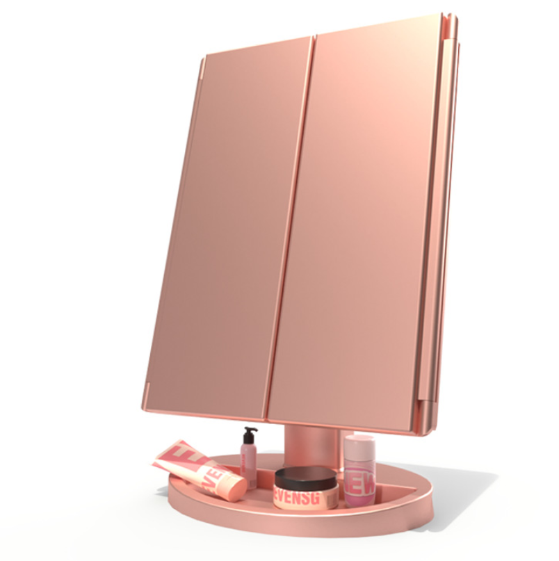 Foldable tabletop makeup mirror lighted vanity 3x 2x magnifying mirror led light