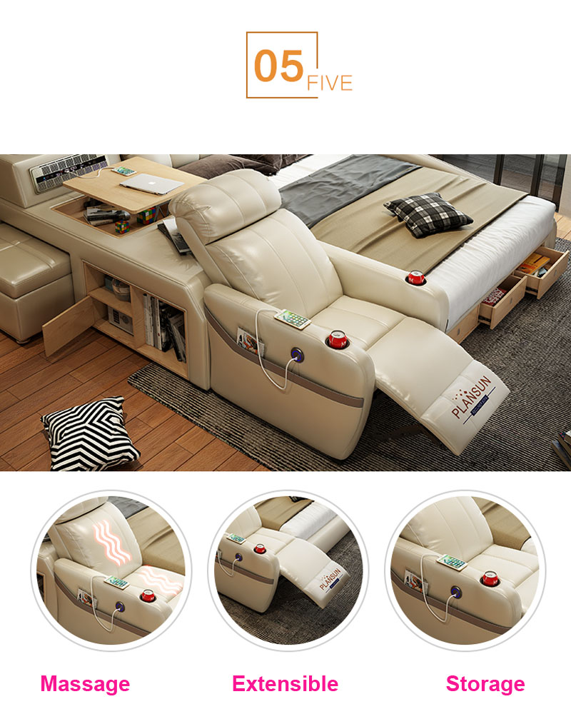 Modern leather bed design  smart multifunction bed