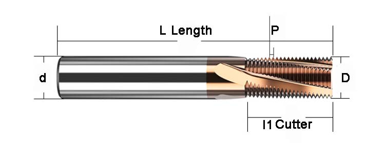 نخing Milling Cutter M12x1.75-D9.8x30x75 TiAICN Coated Full Teeth کاربید نخ End Mill