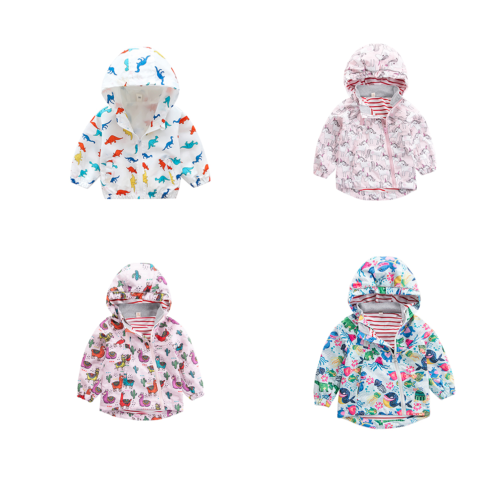 Детская куртка с мультяшным рисунком, Детская куртка на весну и осень, Детская куртка с капюшоном и длинным рукавом, ветрозащитная детская одежда