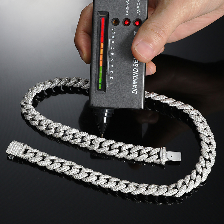 Mens Luxury 32 carats Diamonds Chain 12mm Sterling Silver VVS Moissanite Diamond Full Iced Out Bling Cuban Link Chain Necklace