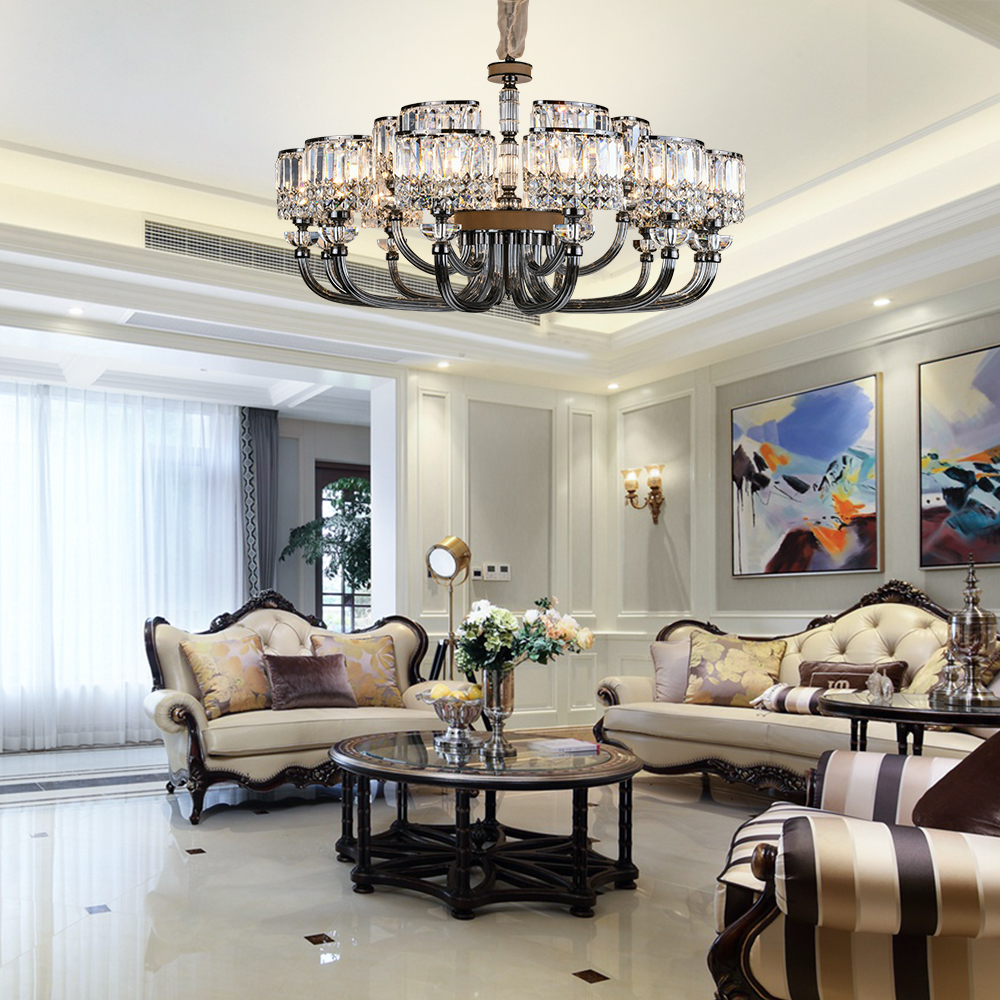 Покрытие сэндвич на заказ большой отель потолок Led хрустальная люстра K9 Кристалл Европейский Простой дым серый современный C & N освещение 120 360