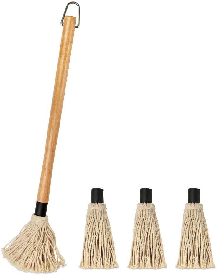 Набор инструментов для барбекю, швабра со сменными насадками для уборки, пищевой класс, длинная деревянная ручка, щетка для масляного соуса, гриля