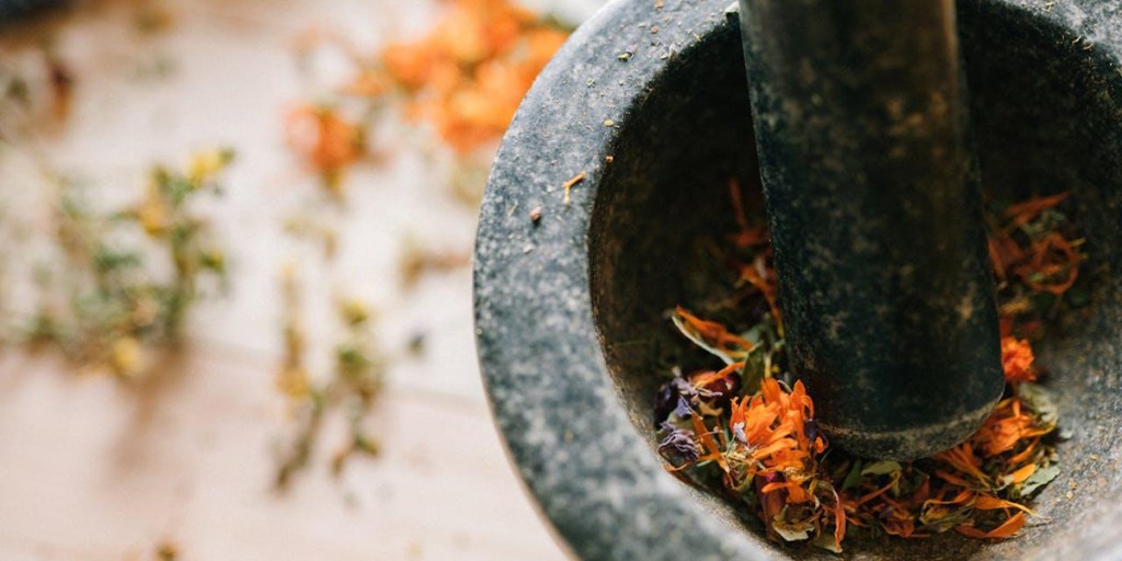 Above view of a mortar and pestle