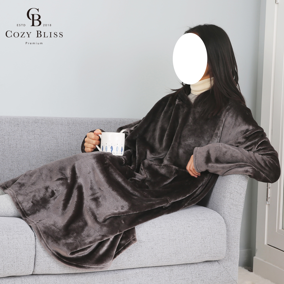 Уютное теплое мягкое молочное порошковое плюшевое темно-серое носимое одеяло пончо для женщин в домашнем диване ТВ