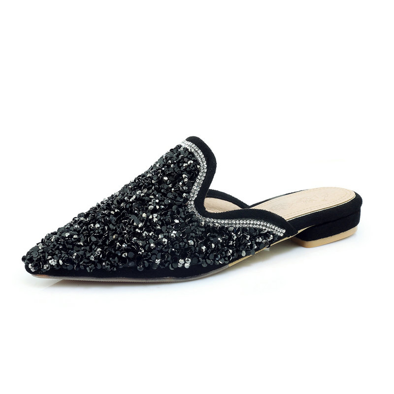 Весенне-осенние шлёпанцы с острым носком; новые модные блестящие шлёпанцы; уличная женская обувь