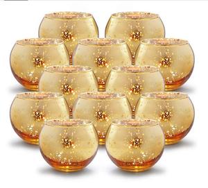 Wedding Decoration Set of 12 Mercury Glass Tealight Candle Holders Bulk with Speckled for Table Centerpiece SHMILMH Round Rose Gold Votive Candle Holders Party and Home D/écor