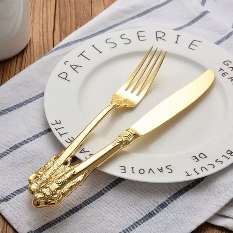 European Royal gold cutlery with luxury handle stainless steel 18/10 Tableware High Grade