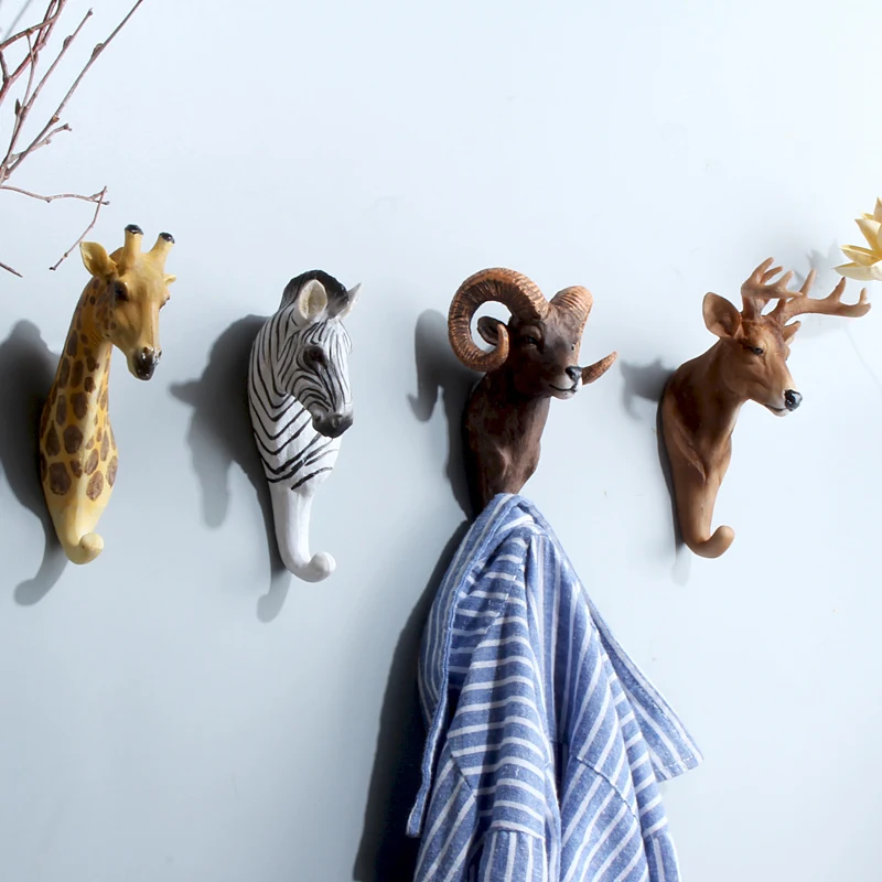 2 件创意 3D动物挂衣架壁挂装饰挂外套挂钩门后挂钩大象羚羊麋鹿长颈鹿装饰
