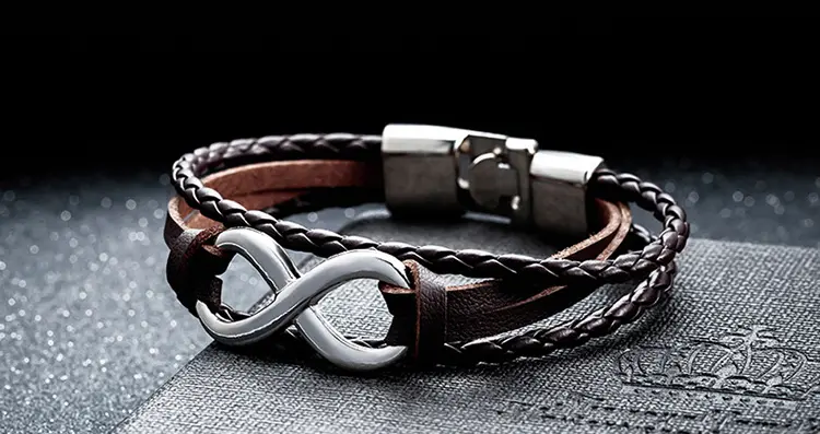 2019 New European And American Jewelry Infinity 8 Leather Mens Bracelet