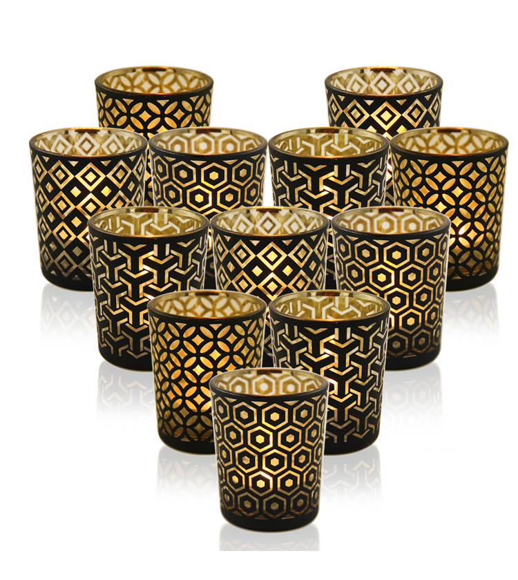 Lot De 12 Photophores En Verre Orange Doré - Bougeoirs élégants Pour Mariage, Noël, Décoration Maison