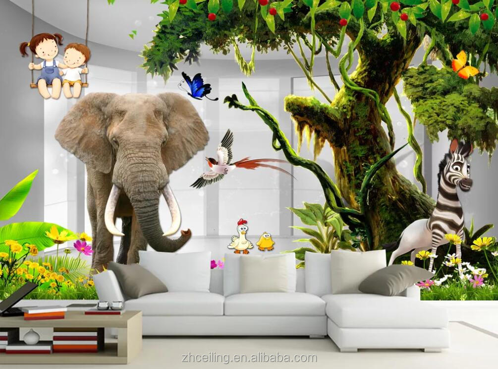 Restaurant Mural_Thai Style Elephant Wallpaper Thai-Style Indian Yoga Health Center Personality Southeast Asian Style Restaurant Wallpaper Grey Wall Sticker Border Self Adhesive Brick Ba-300cm×210cm