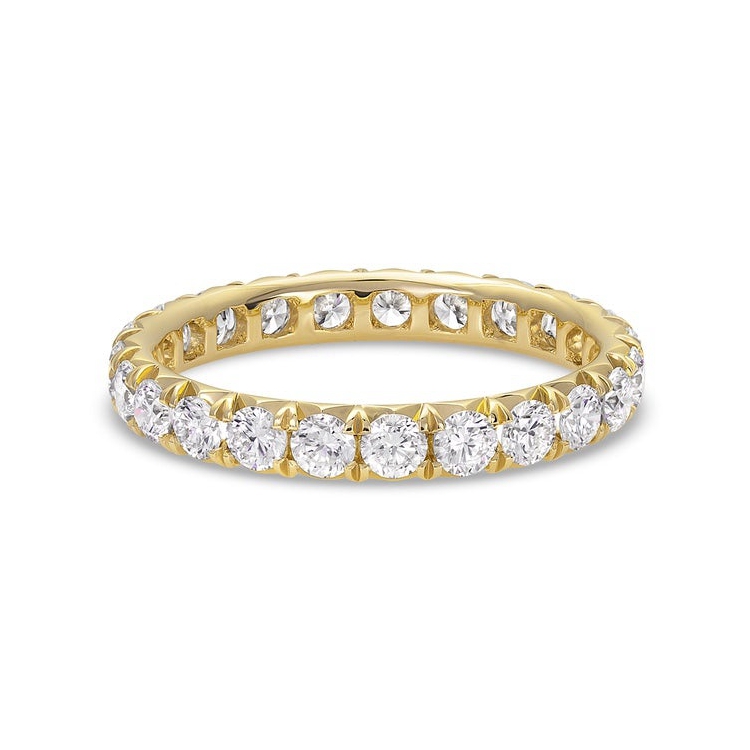 Woman's Wedding Band 2.0mm Round Brilliant  White Moissanite Eternity Band 14K Yellow Gold Ring