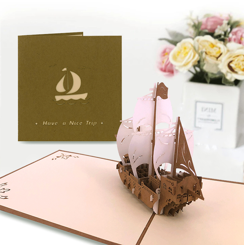 Carte Pop Up 3D Bateau Voile Pour Papa Marin Père Ami Homme