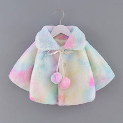 2020 Wholesale Winter Baby Girls cute turn down collar rainbow printing Warm Outwear Sweater Jacket