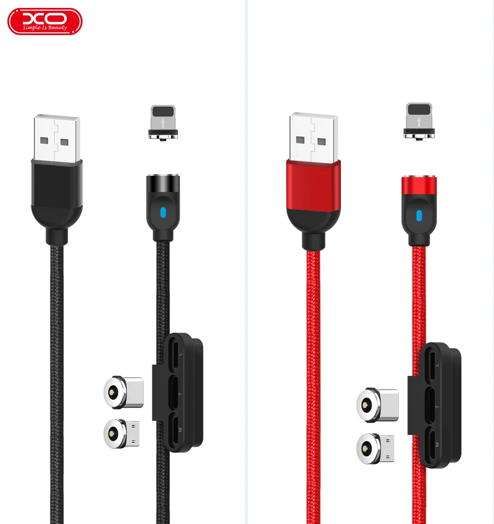 XO NB128 3 In 1 Magnetic Data Cable  Black  Red 1M  USB Cable For Mobile Phone Magnet  Pure Copper  Date Cable