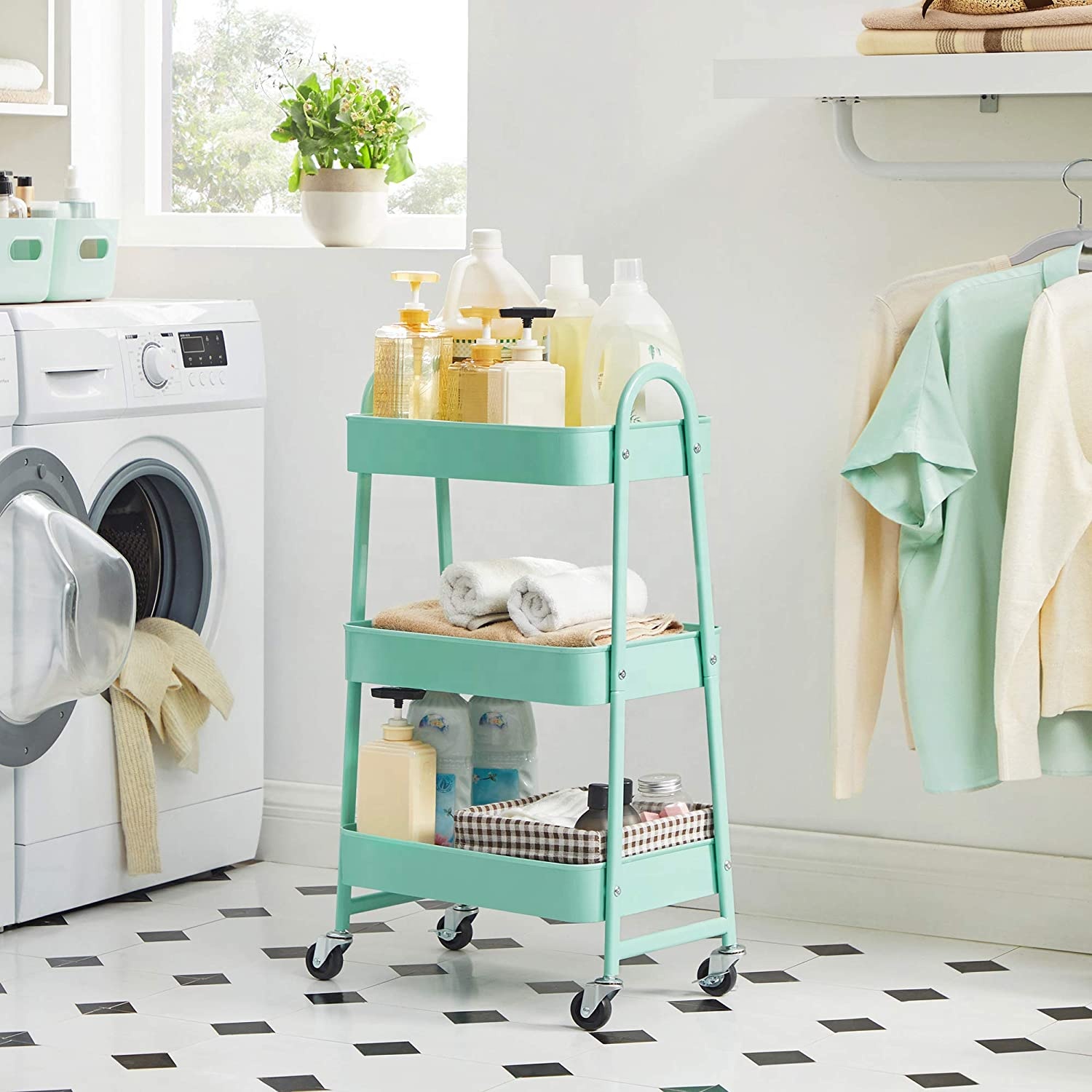 Multi-Purpose Utility Rolling Mobile Cart Trolley Organizer With 3 Tier Drawer Units &Amp; Metal Mesh Shelving Holders Basket Rack For Kitchen,Bathroom,Bedroom Storage On Wheels