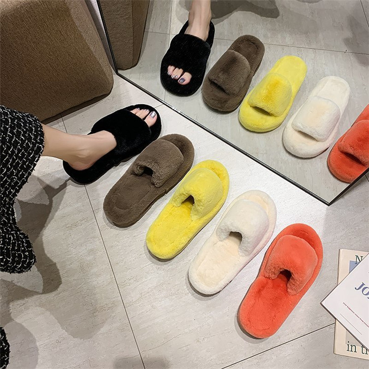Winter Warm Slides Home Flat Sandals Female Bedroom Plush Slippers for Women Wholesale