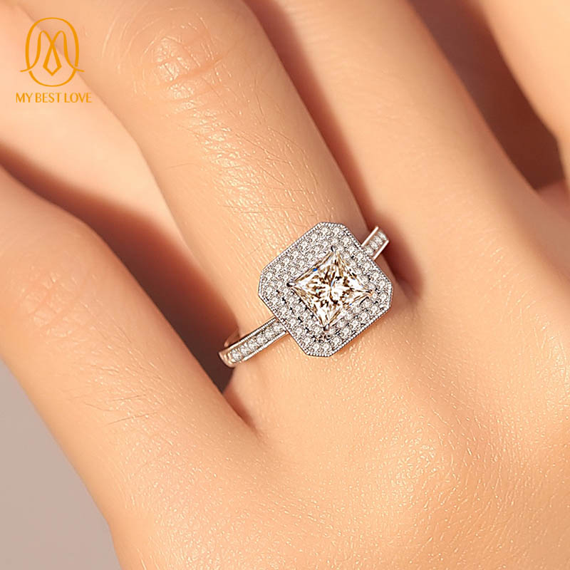 AAA Gems Square White Gold 9K Engagement Ring Wedding Band Moissanite Ring for Men