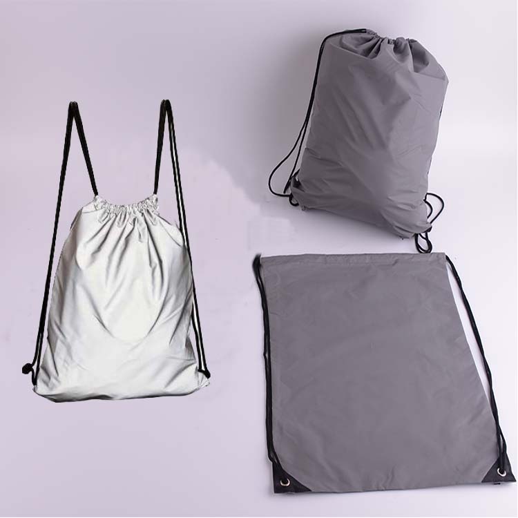 wholesale eco personalized logo printing hi vis strong reflective polyester drawstring school backpack sport bag for kids gift