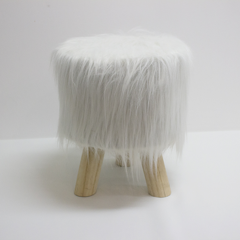 Custom modern faux Fur Fabric round ottoman living room solid wood stool ottoman