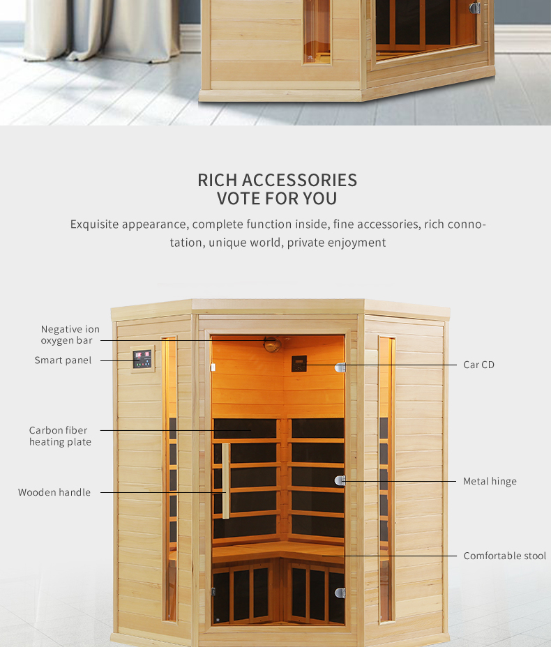 Canada hemlock wood infrared corner sauna room